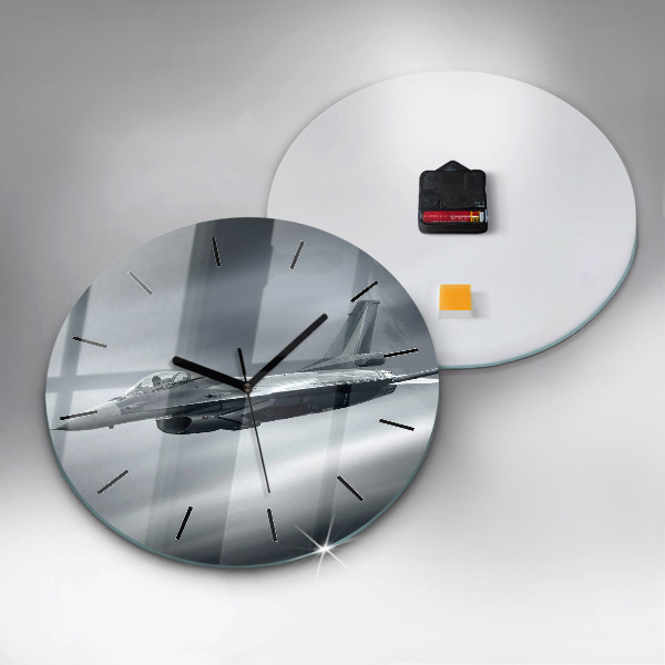 Round glass clock Military aircraft