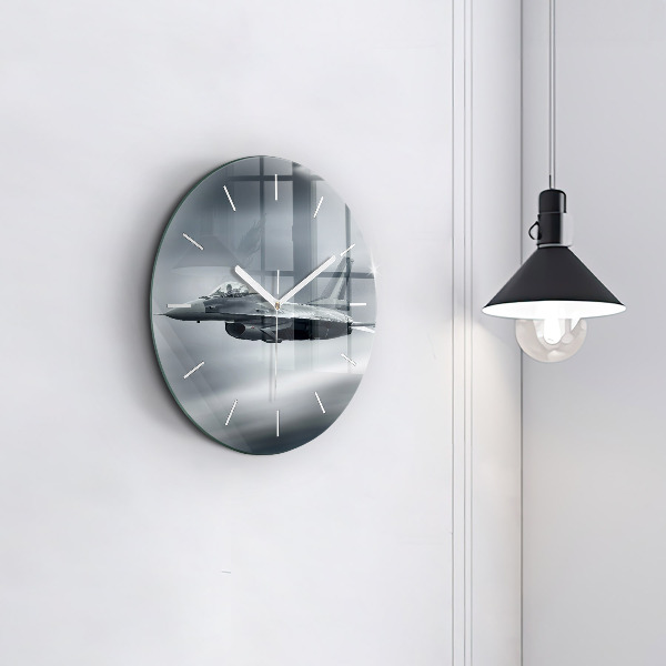 Round glass clock Military aircraft