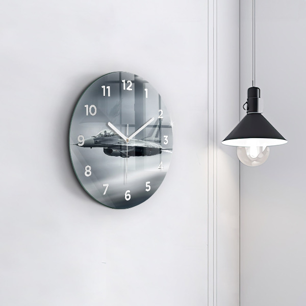 Round glass clock Military aircraft