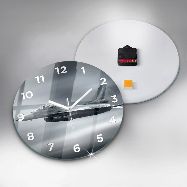 Round glass clock Military aircraft