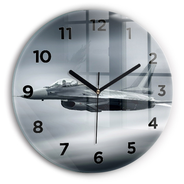 Round glass clock Military aircraft