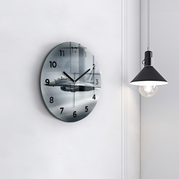 Round glass clock Military aircraft