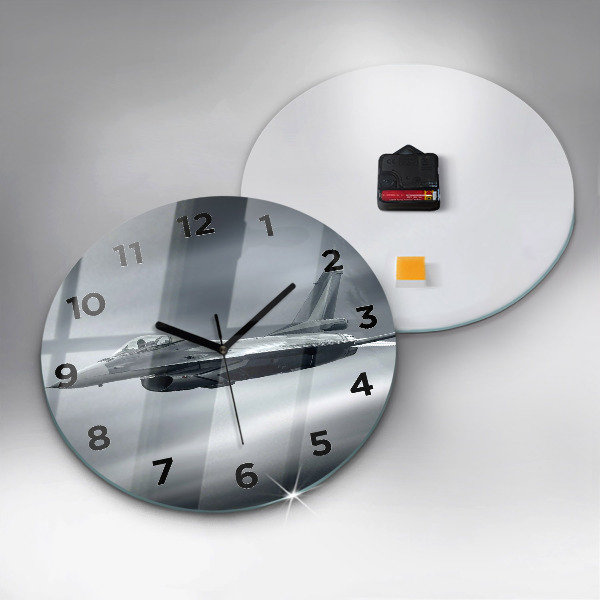Round glass clock Military aircraft