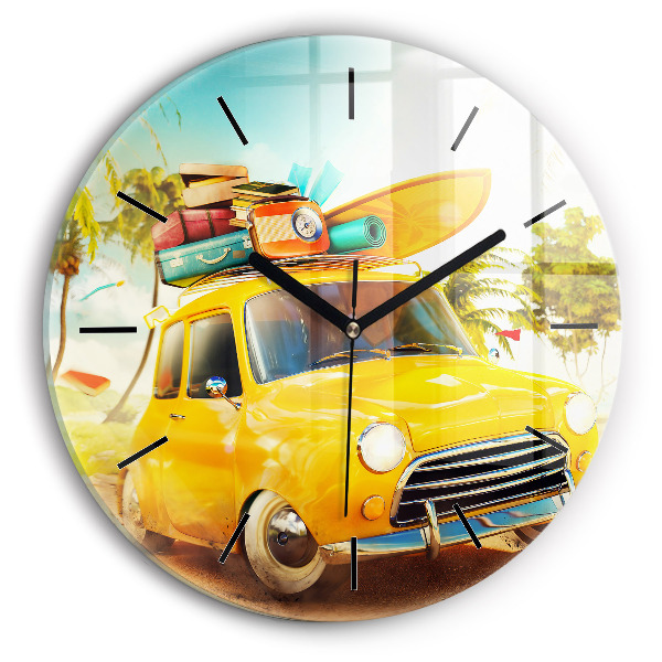 Round glass clock Car with surfboard