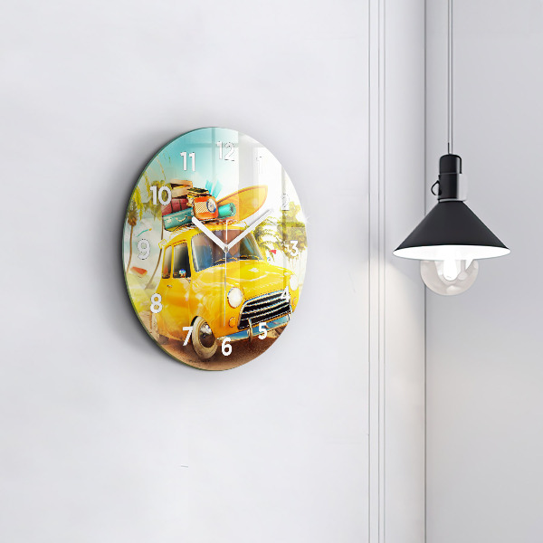 Round glass clock Car with surfboard