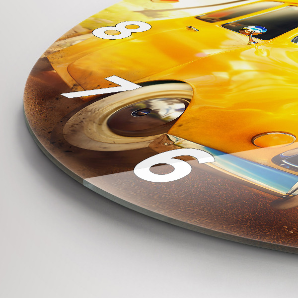 Round glass clock Car with surfboard