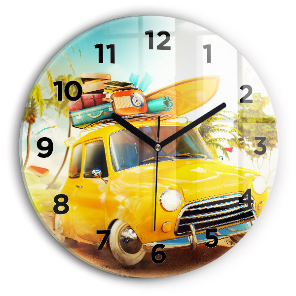 Round glass clock Car with surfboard