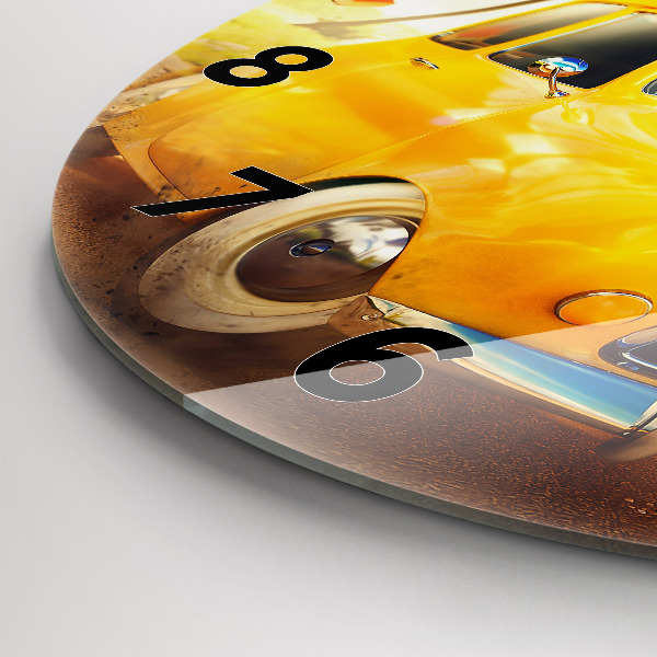 Round glass clock Car with surfboard