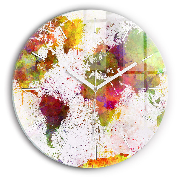 Round glass clock Watercolor map of the world