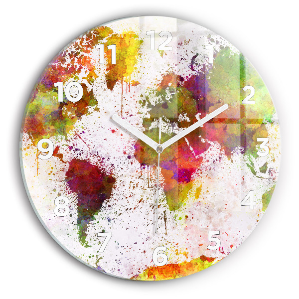 Round glass clock Watercolor map of the world