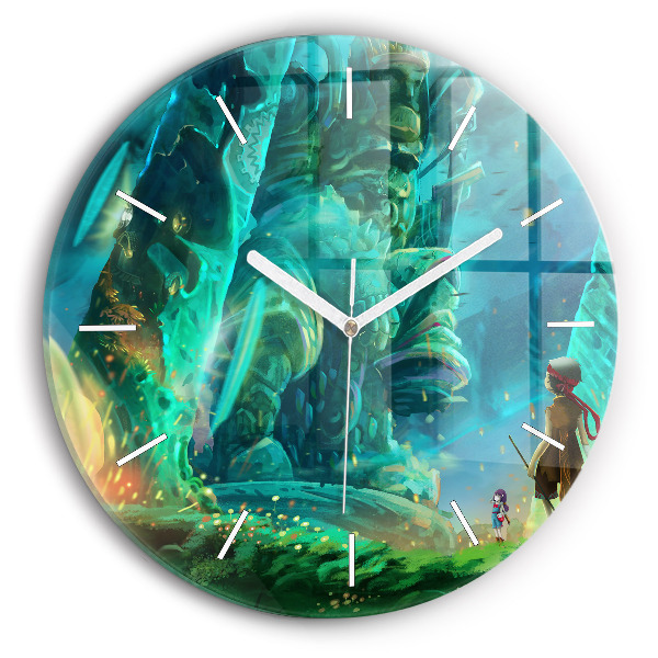 Round glass clock Children in the forest