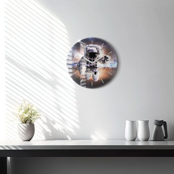 Round glass clock Astronaut in space