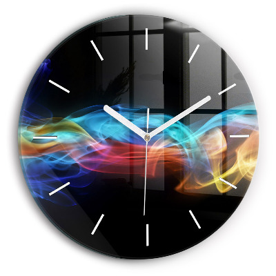Round glass clock Abstract colorful lines