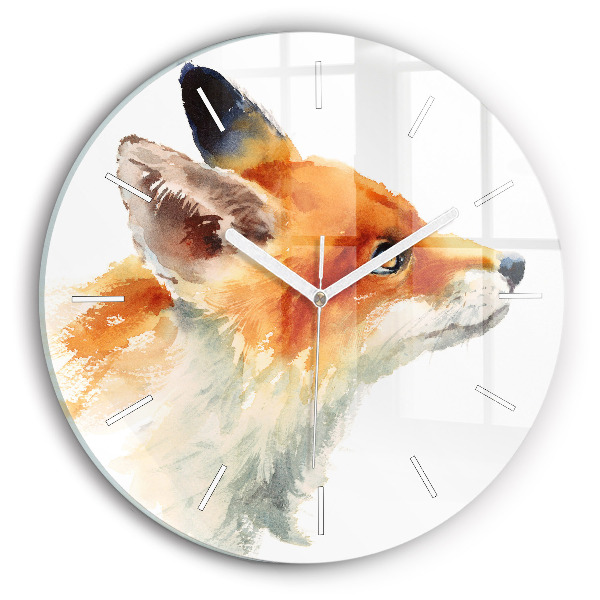 Round glass clock Watercolor young fox