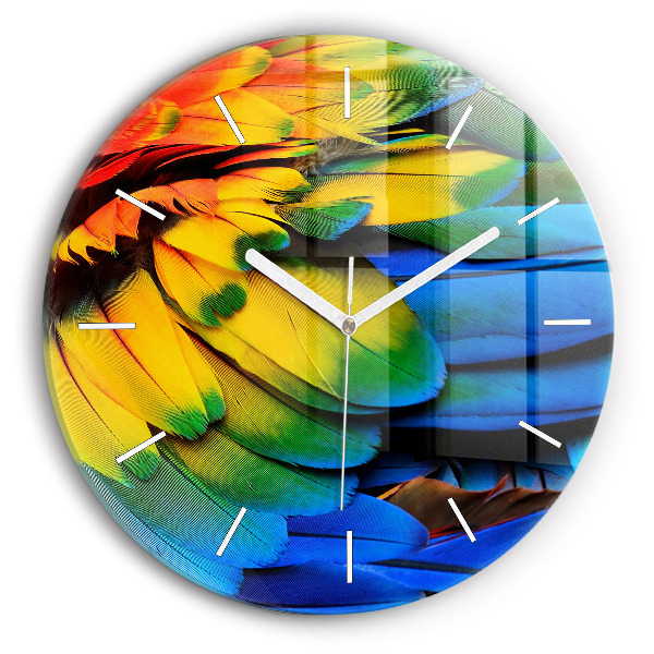 Round glass clock Colorful bird wings