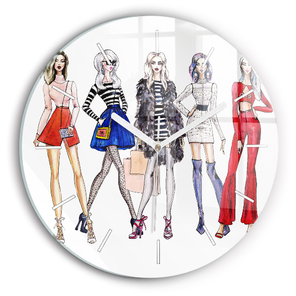 Round glass clock Fashionable girls