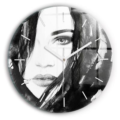 Round glass clock Portrait of a woman
