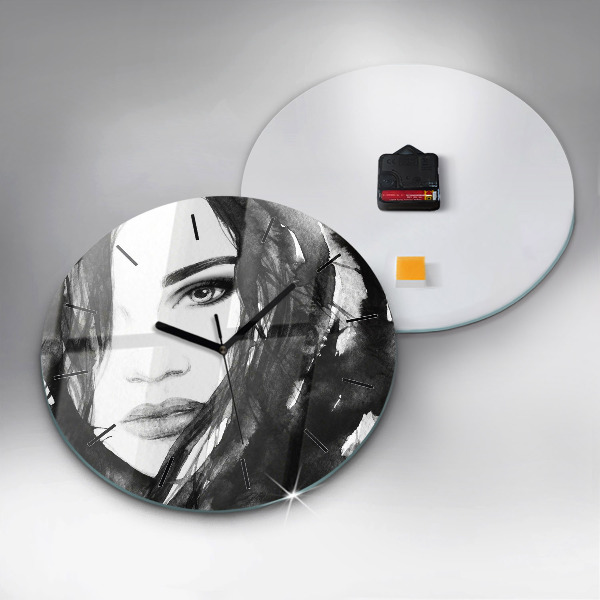 Round glass clock Portrait of a woman