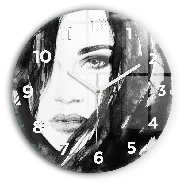 Round glass clock Portrait of a woman