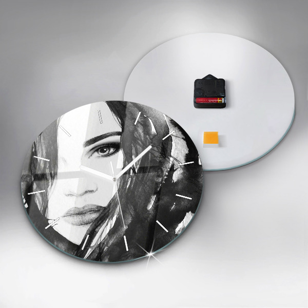 Round glass clock Portrait of a woman