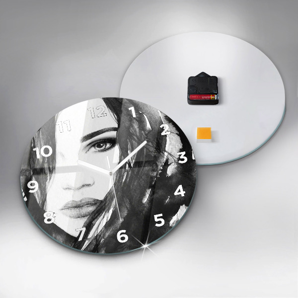 Round glass clock Portrait of a woman