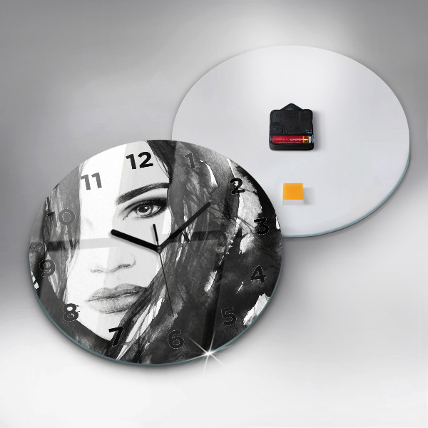 Round glass clock Portrait of a woman