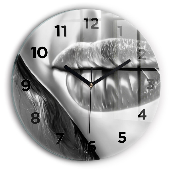 Round glass clock 'Woman''s lips'