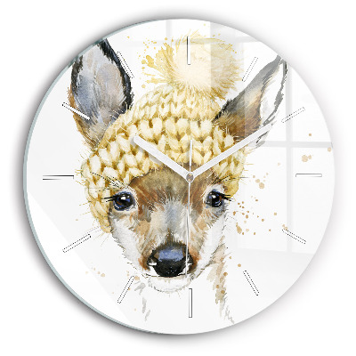 Round glass clock A deer