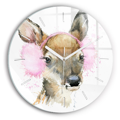 Round glass clock Forest deer