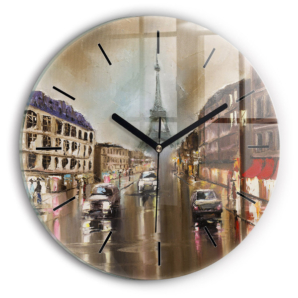 Round glass clock Architecture of the city of Paris