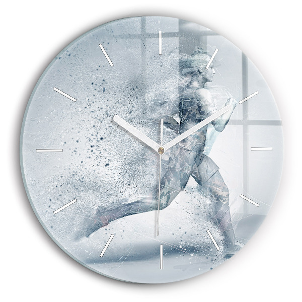 Round glass clock Running man