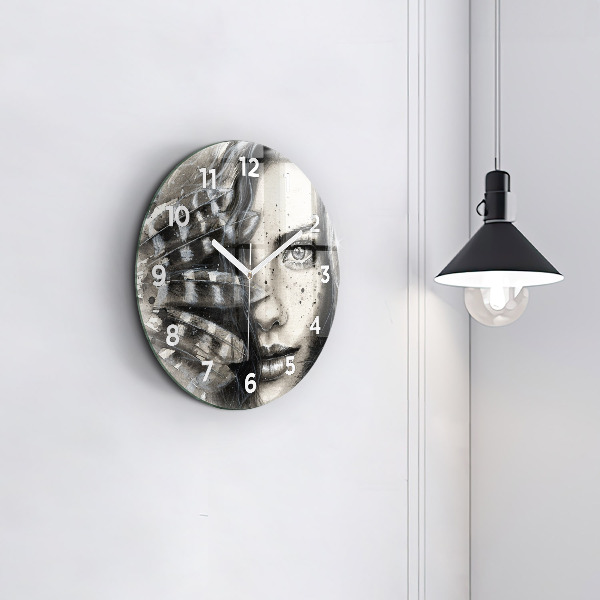 Round glass clock Painted portrait