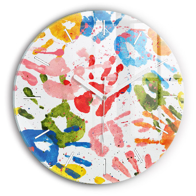 Round glass clock 'Children''s handprints'