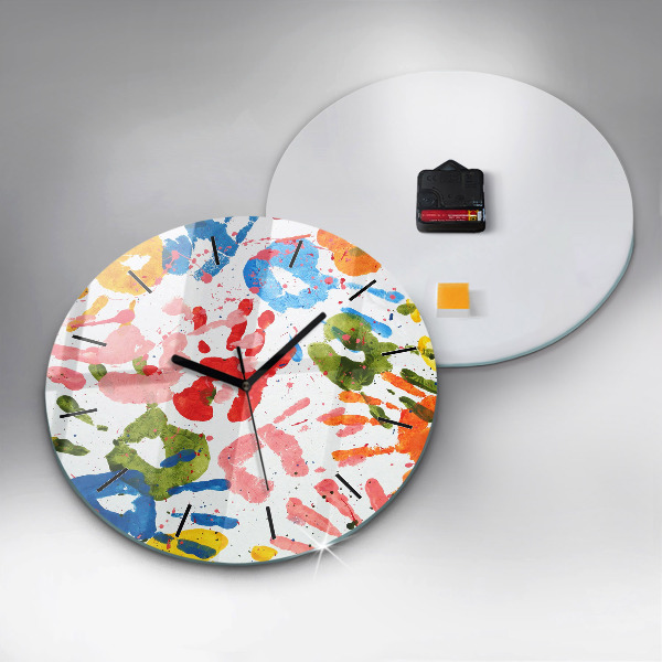 Round glass clock 'Children''s handprints'