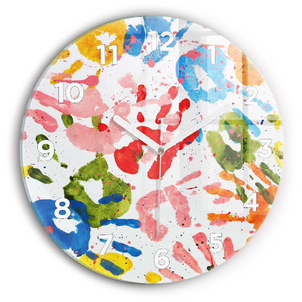 Round glass clock 'Children''s handprints'