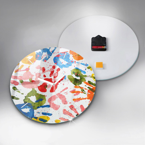 Round glass clock 'Children''s handprints'