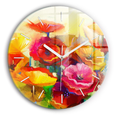 Round glass clock Colorful poppies