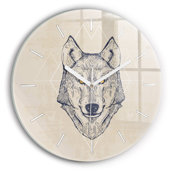 Round glass clock Wolf head
