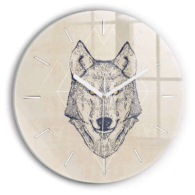 Round glass clock Wolf head