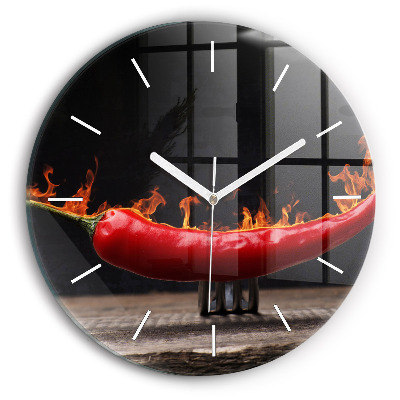 Round glass clock Pepperoni pepper