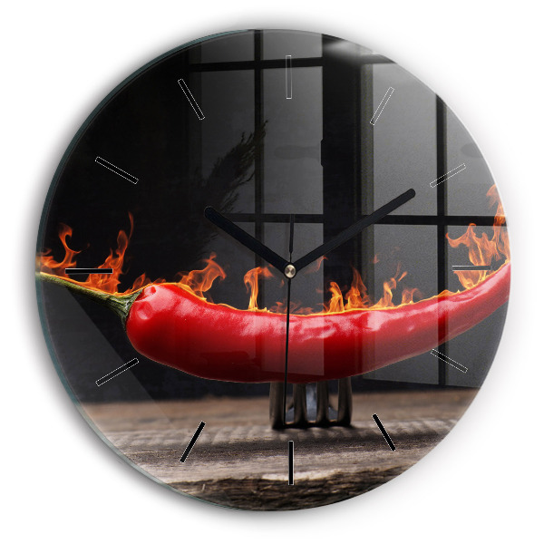 Round glass clock Pepperoni pepper