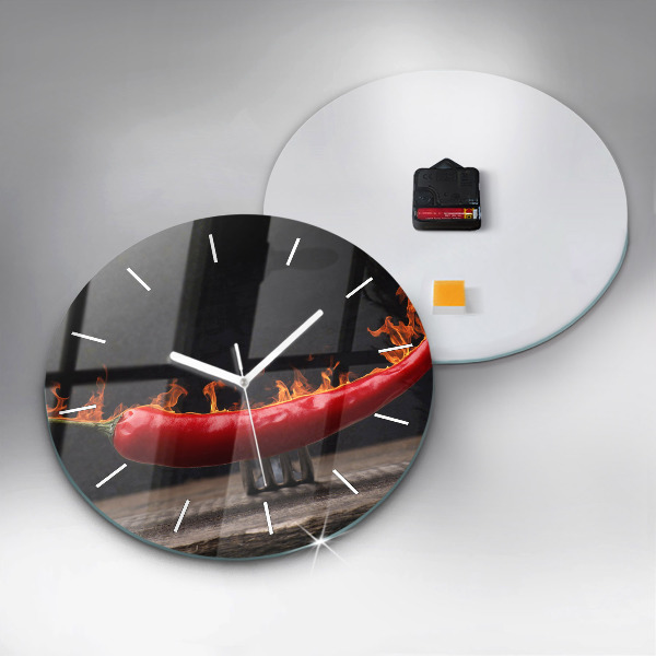 Round glass clock Pepperoni pepper