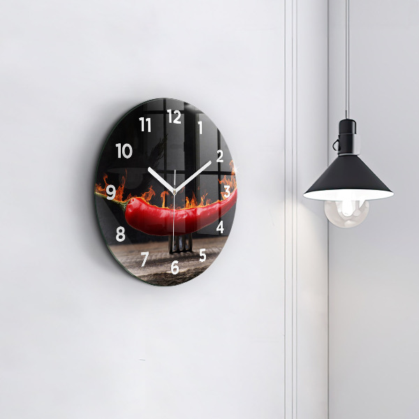 Round glass clock Pepperoni pepper