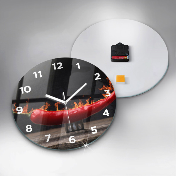 Round glass clock Pepperoni pepper