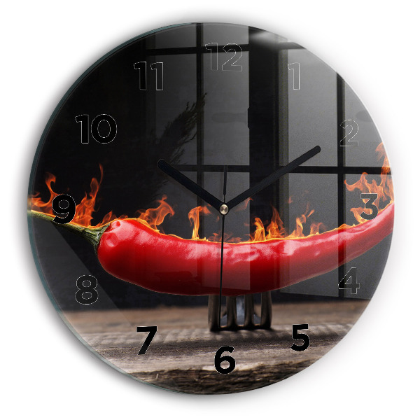 Round glass clock Pepperoni pepper
