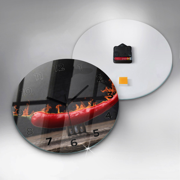 Round glass clock Pepperoni pepper