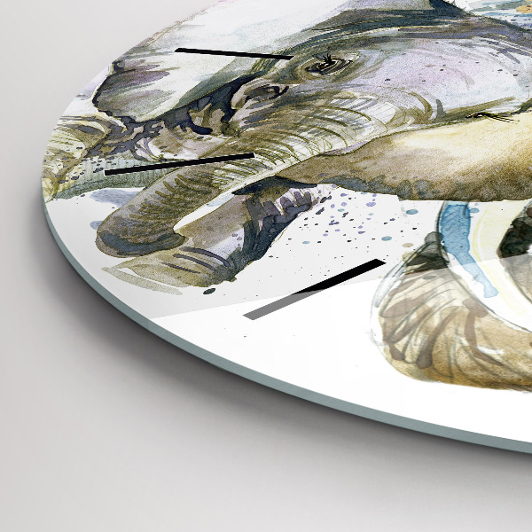 Round glass clock Painted animals elephants