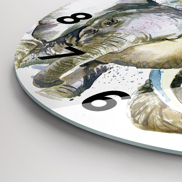 Round glass clock Painted animals elephants