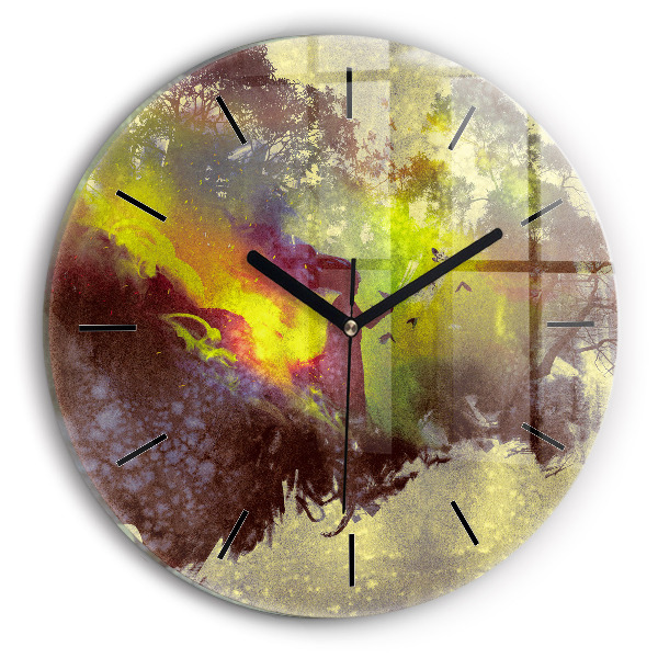 Round glass clock Woman in the forest