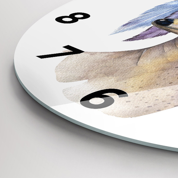 Round glass clock Deer head and flowers